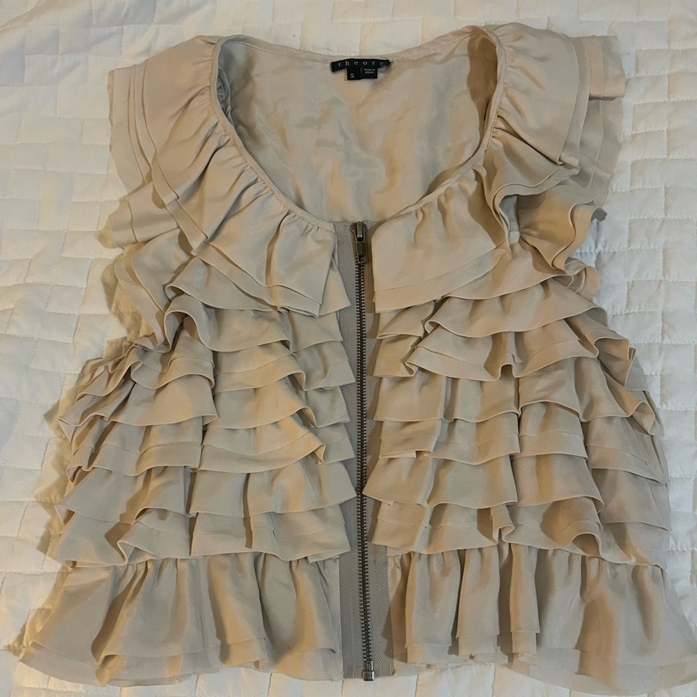 Theory Cream Zip-Front Top in Soft Neutral